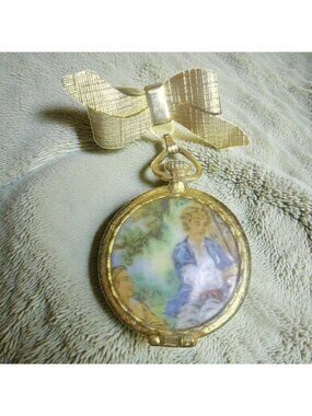 Vintage Fragonard Courting Couple Locket Brooch Bow Pin